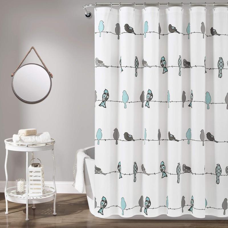 Rowley Birds Shower Curtain, 72” W x 72” L,Blush & Gray - Colorful Floral Bird Pattern - Whimsical & Playful Bird Shower Curtain