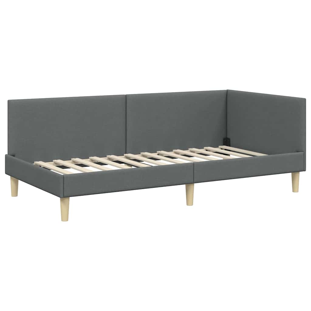 Corner Bed Frame Dark Grey 80 Cm X 200 Cm Fabric and Plywood