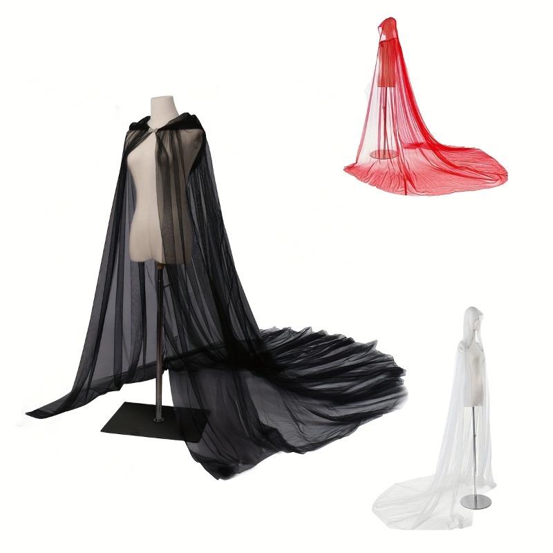 1 pezzo Mantello per Matrimonio Festa Halloween Poliestere Lungo con Cappuccio Vintage Tulle Trasparente Mantello Elegante Monocolore Mantello Costume