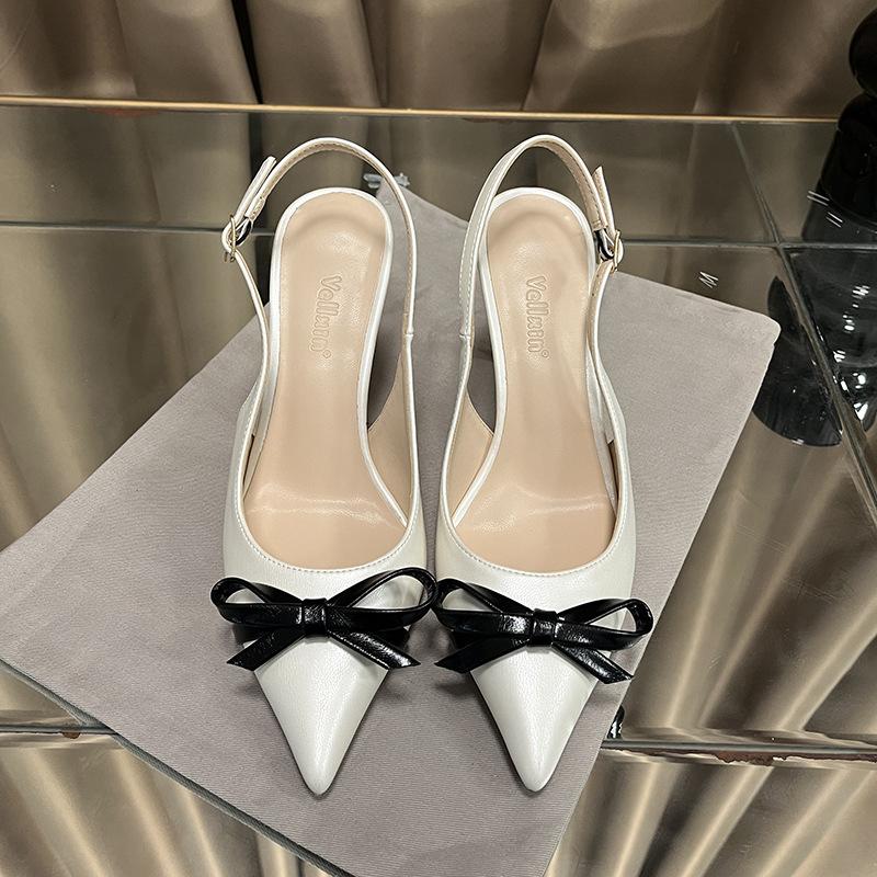 Fashion 2025 Spring New Bao Head After The Empty Single Shoes Bow Lady Line With Pointed High Heels For Women Stiletto