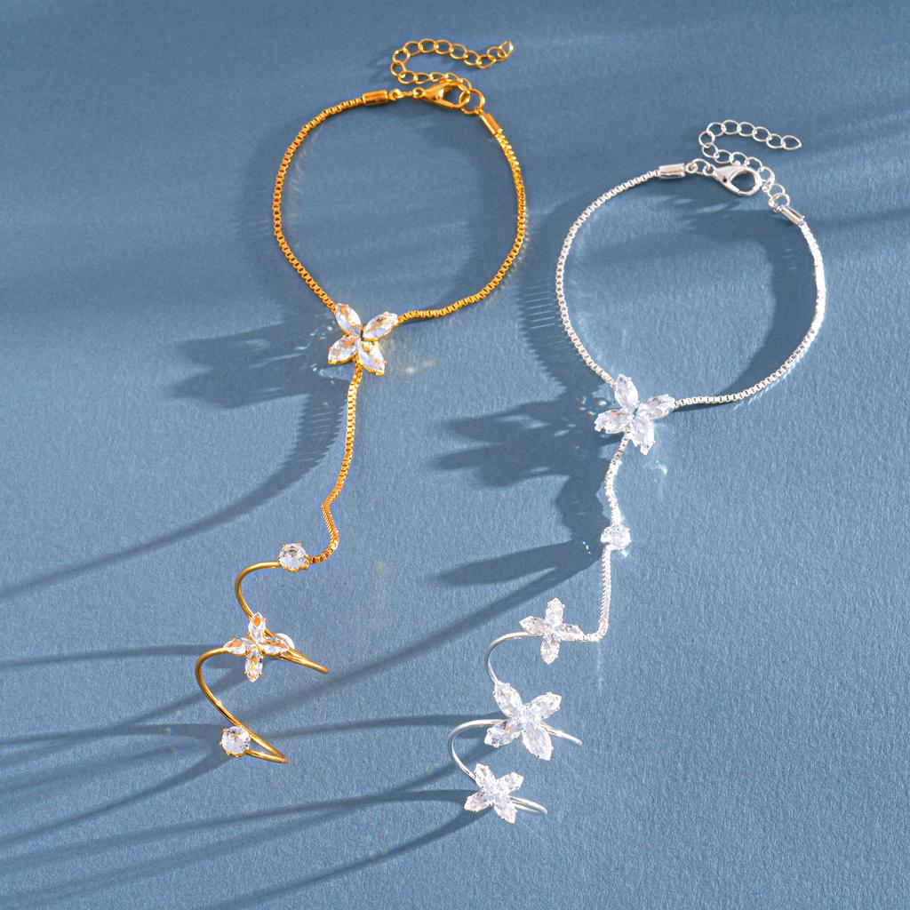 Luxury Zircon Flower Butterfly Bracelet for Women Fashion Adjustable Bracelet Ring Chain Minimalism Hand Chain Bracelets Jewelry