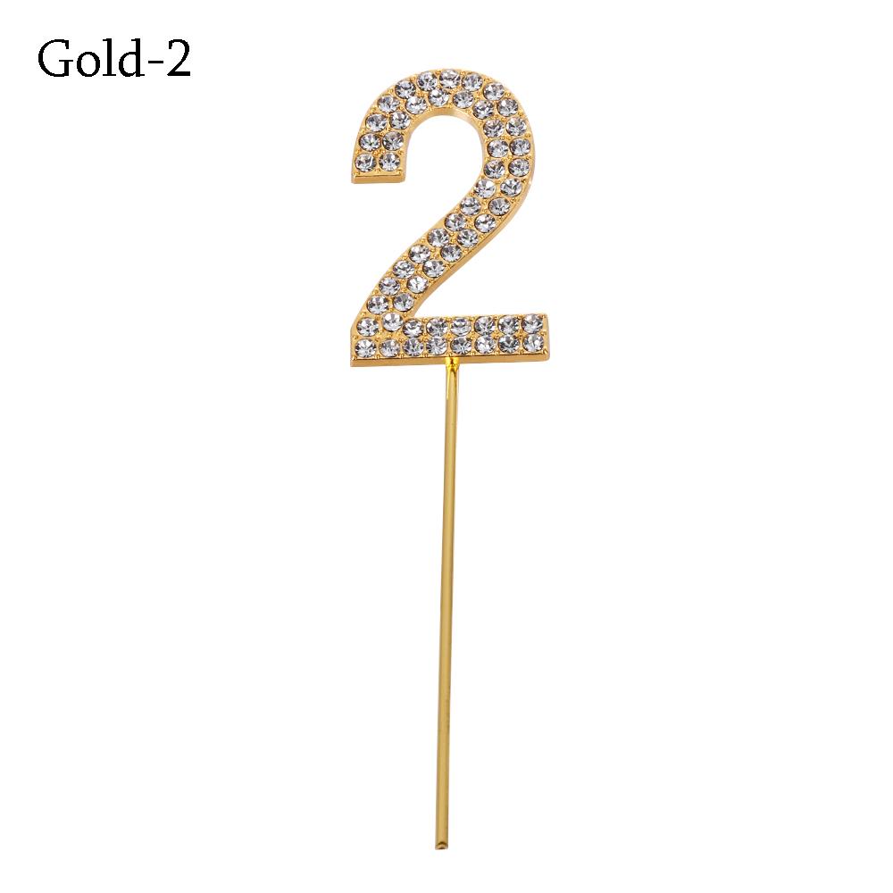 1PC Number"0-9" Cake Topper Gold Diamond-studded Cake Topper for Dessert Anniversary Birthday Party Decoration Wedding Supplies
