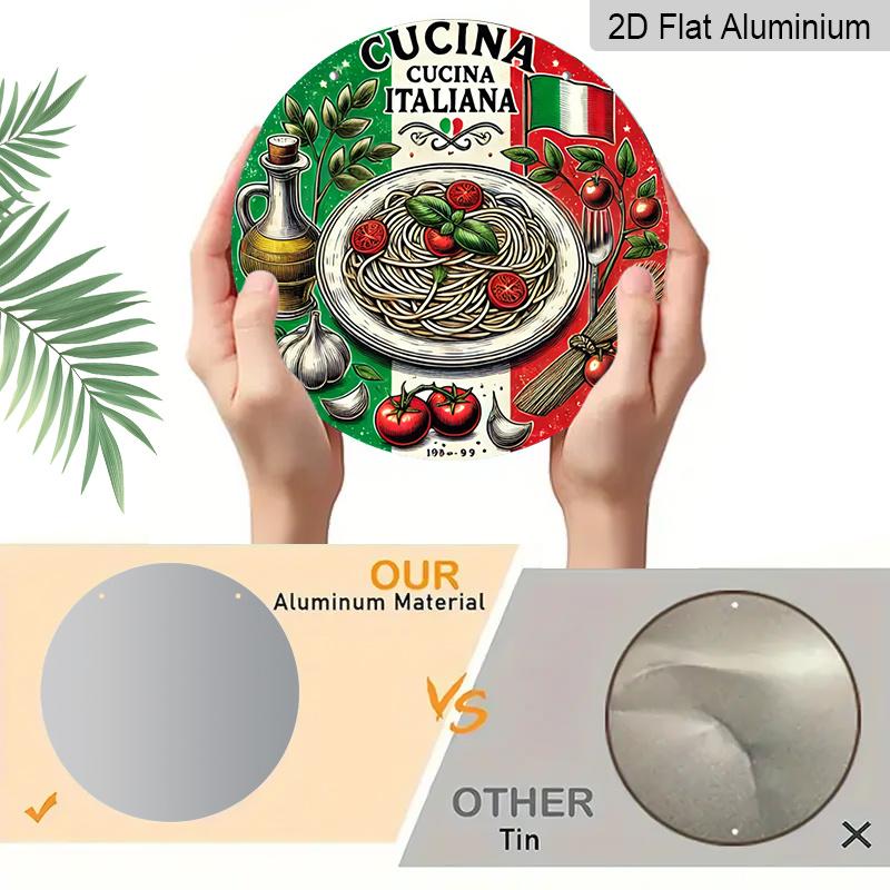 2D Flat 1pc, 8x8 in, Italian Cuisine Round Aluminum Metal Sign, Personalized Gift, Artistic Wall Decor, Waterproof Rust-Resistant, Aluminum Material