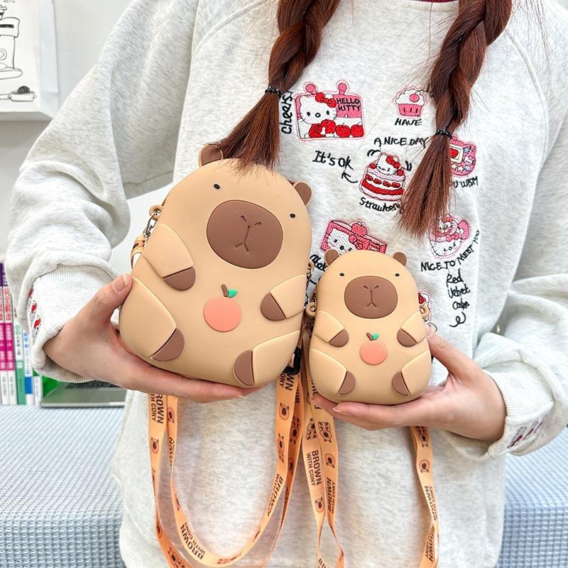Cute Kapibara Silicone Bag Cute Girl Children's Oblique Cross Change Bag Versatile Cartoon Mobile Phone Bag