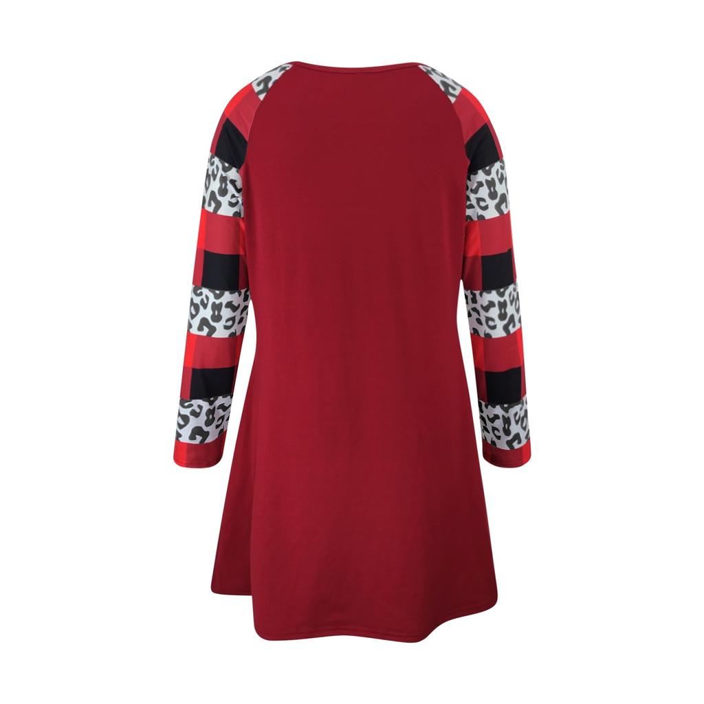 Dames kerstprint tuniekjurken met lange mouwen, zakken, grote maten T-shirtjurk