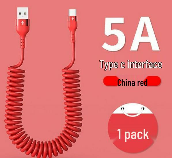 120W Dual Type-C Spring Retractable Data Cable for Fast Charging, Compatible with Apple, Huawei, and Honor