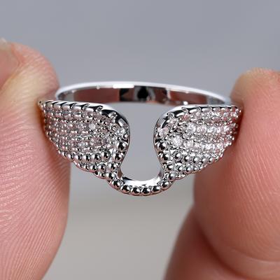 Glänzende weiße Zirkon-Verlobungsringe für Damen, modisch, silberfarben, Engelsflügel-Ringe, Hochzeit, Schmuck, Geschenk