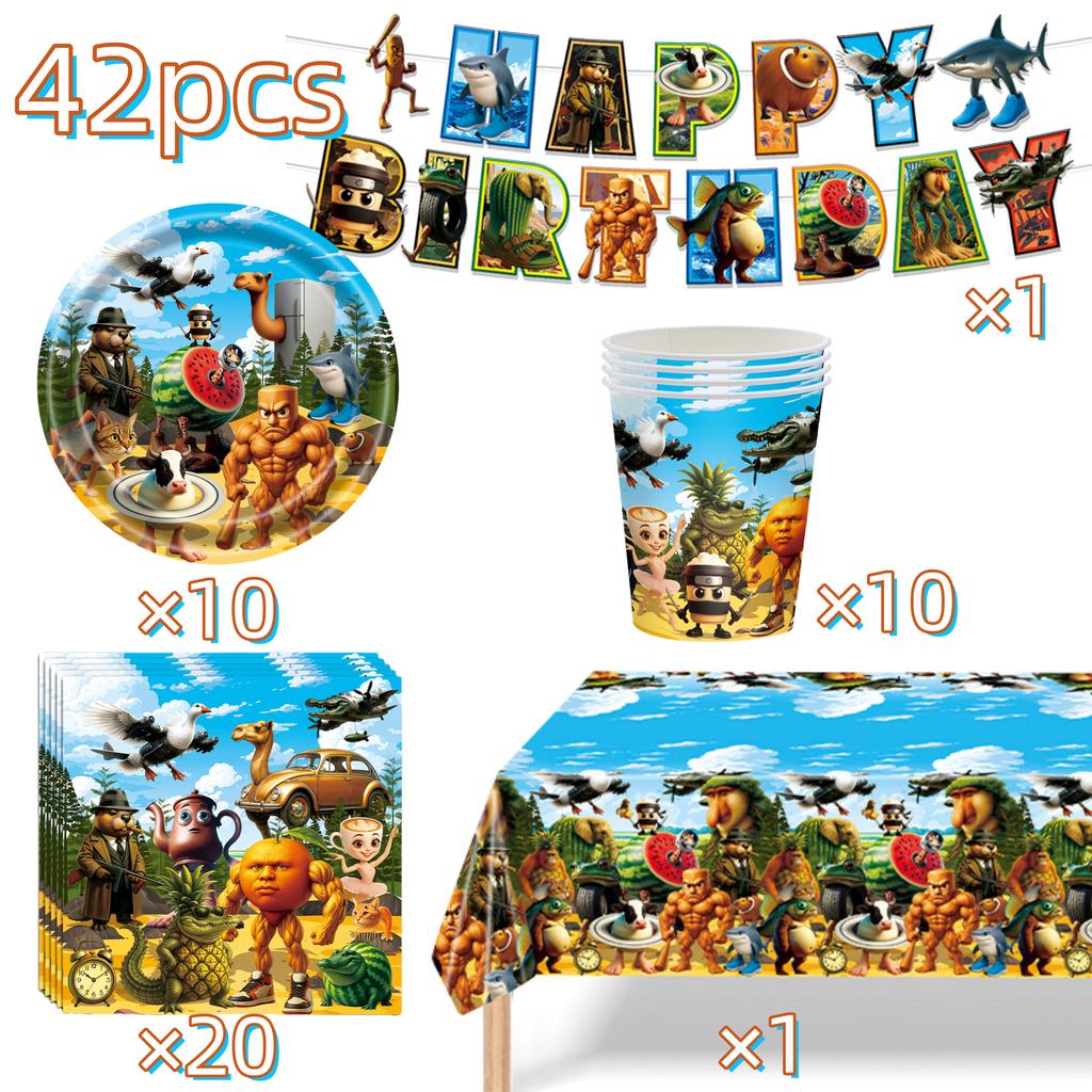 Italian Brainrot Birthday Party Decoration Tung Tung Sahur Tralalelo Tralala Tableware Balloon Cup Plate For Party Favor Supplie