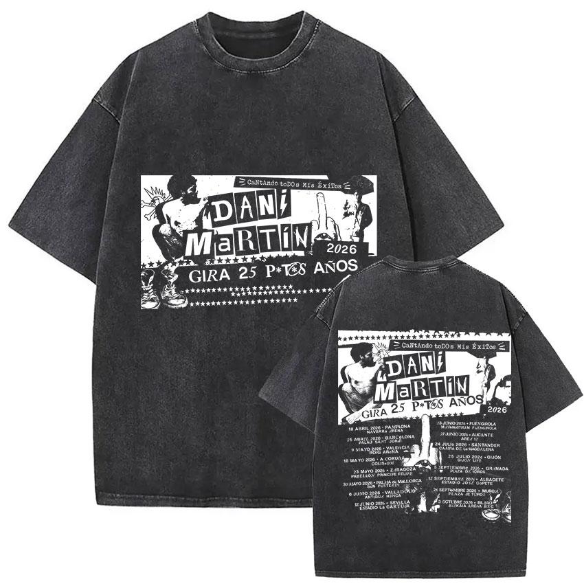 Rapper Dani Martin Lo Que Me De La Gana Tour Vintage Washed T Shirts Men Women Pop Fans Fashion Clothing Oversized Tshirt