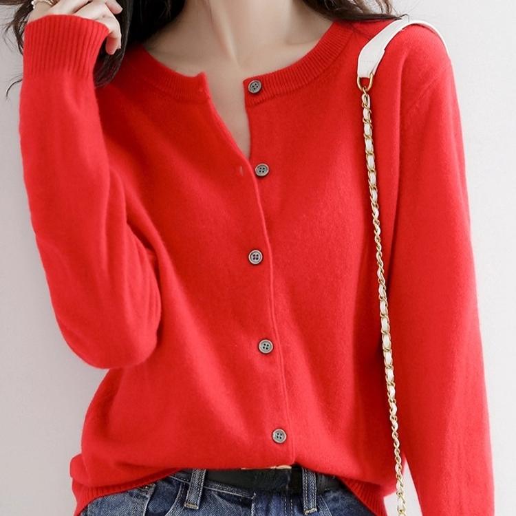 Pulover de primăvară cu gât rotund, larg, moale, subțire, jachetă cardigan tricotată, toamnă, versiune coreeană, mânecă lungă, pulovere uni, topuri, îmbrăcăminte exterioară