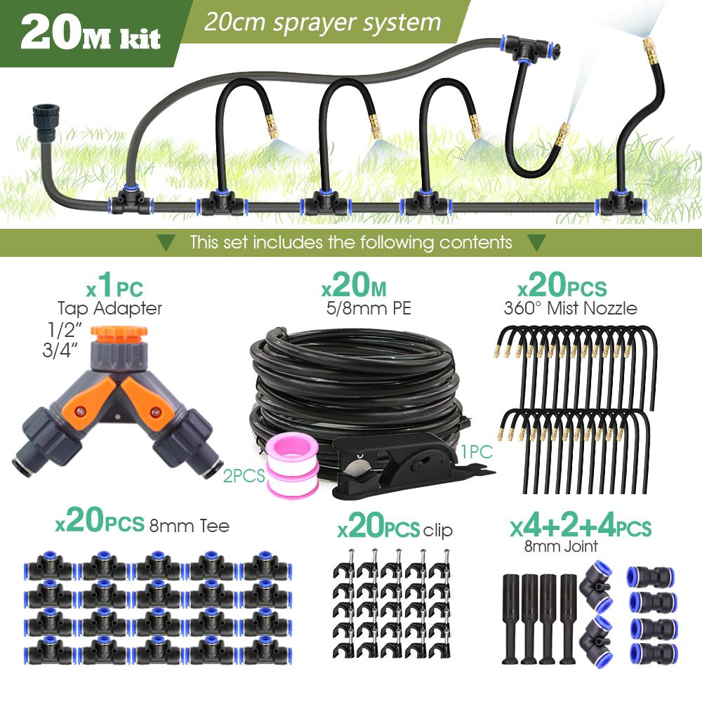 Black 8mm PE Hose 20cm Flexible Nozzle Misting Watering System 45/60/80/100W Self-priming Pump Adjustable Sprayer Kit for Garden