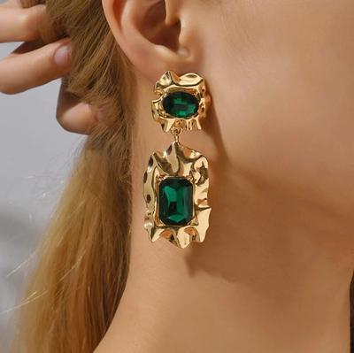 Mode Glänzend Metall Inlay Shiny Glas Charme Decor Big Baumeln Ohrringe Für Frauen Luxus Design Hochzeit Partei Schmuck Zubehör