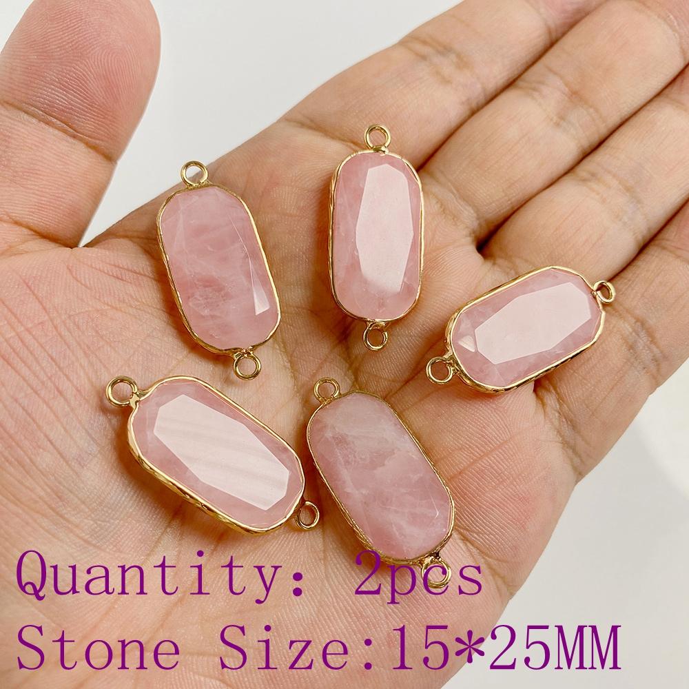 2pcs Natural Rose Pink Crystal Quartz Stone Pendant Conector Charm For Handmade Women Necklace Bracelet Earring Jewelry Making