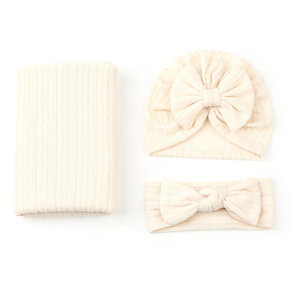 Cross-Border Baby Swaddling Blanket Set Foreign Trade Newborn Solid-Color Polyester-Cotton Swaddle Three-Piece Set 85x90cm