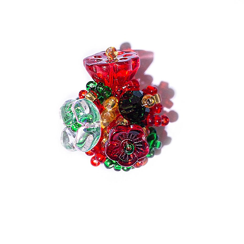 Festive Red Floral Cluster Christmas & New Year Earrings/Clips