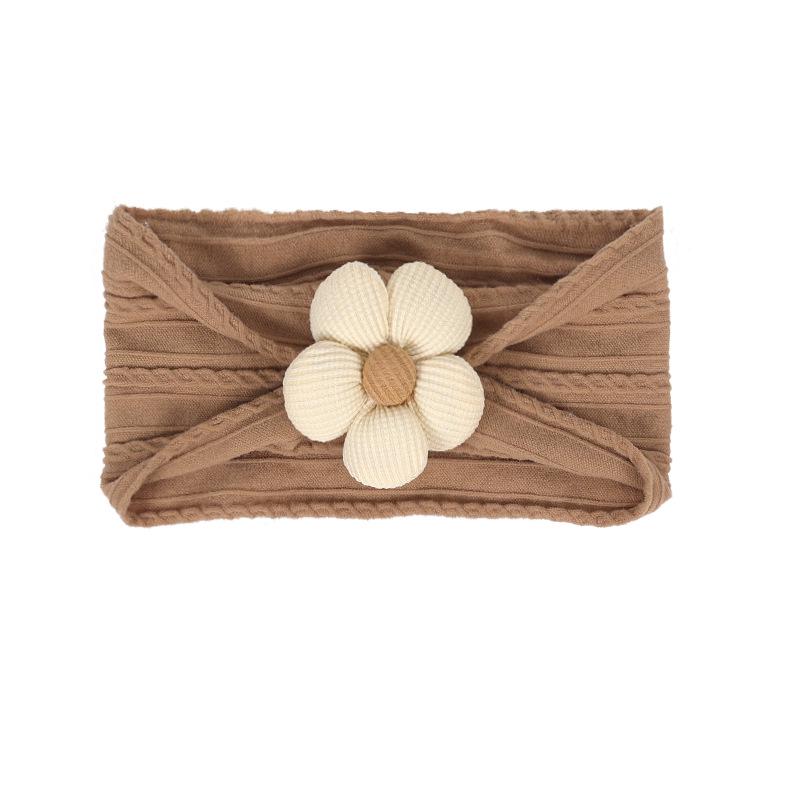 Children's Nylon Headband with Handmade Flowers - Wide, High Elasticity, Soft Jacquard Fabric