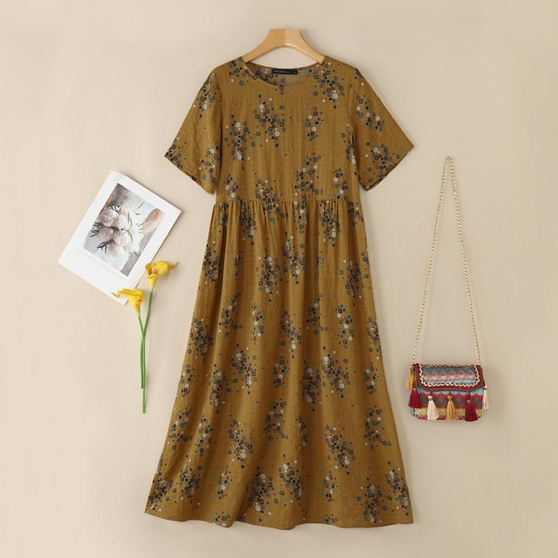 

ZANZEA Женское повседневное платье с круглым вырезом, коротким рукавом, свободного кроя, с цветочным принтом XL жёлтый