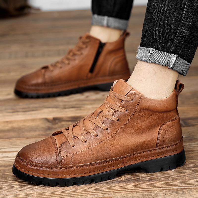 2025 High-top First-layer Cowhide Retro Men's Martin Boots British Style Mid-top Handmade Trendy Shoes High-top Martin Boots Men