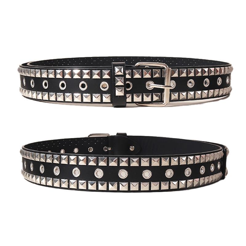 Rivet Belt Black Spice Girl Punk Unisex Personality Male Female Pentagram Bullet Rivet Buckle Jeans Belt