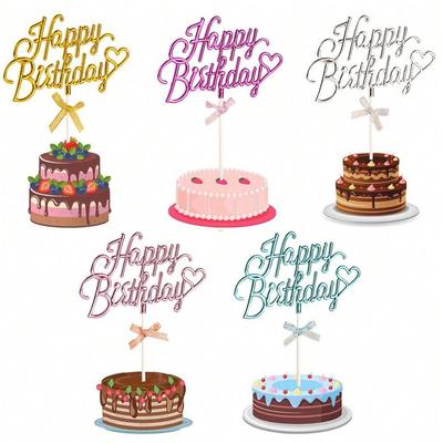1 Stück Alles Gute zum Geburtstag Kuchendeko Kunststoff 3D Zweiseitiges Alles Gute zum Geburtstag Schild für Kuchen mit Schleife, Idee für Kuchendekoration Zubehör