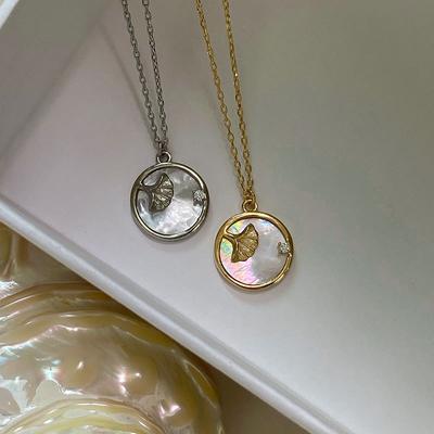 Double Sided Full Body Apricot Natural White Mother of Pearl Round Brand Necklace, Niche Light Luxury Collarbone Chain