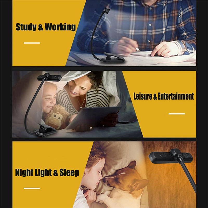 A23I-LED Book Light USB Rechargeable Desk Clip Night Light Mini Rotatable Table Lamp Portable Reading Light For In Bed