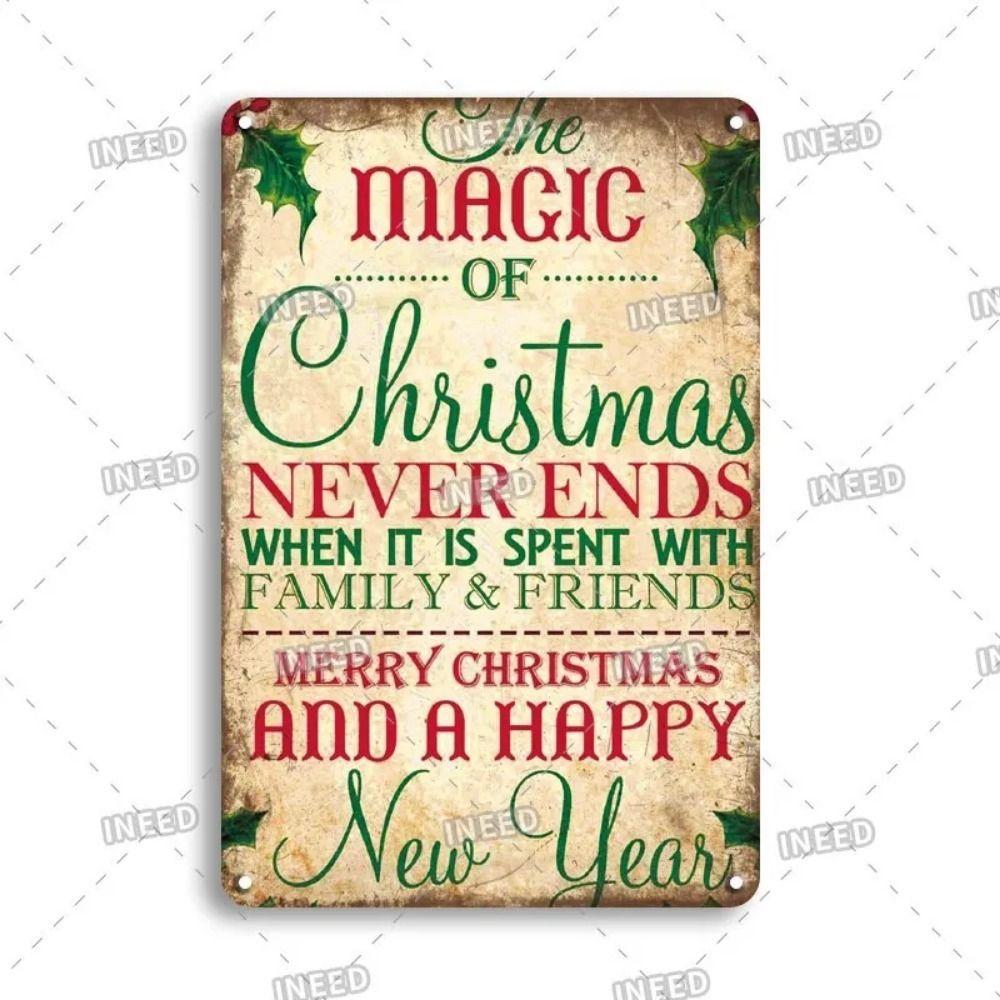 Vintage Christmas Metal Tin Sign Home Festive Wall Decor