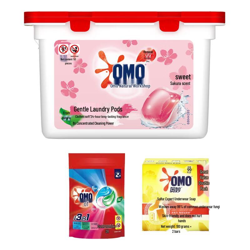 OMO Natural Workshop Cherry Blossom Laundry Pods & Soap Bundle