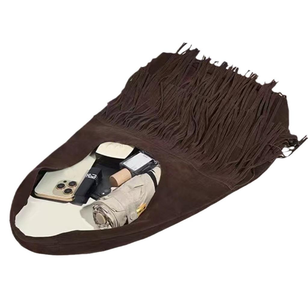 Retro Tassel Bag, Coffee Color Large-Capacity Tote Bag, High-Grade Textured Deerskin Velvet Shoulder Underarm Bag, Versatile Big Bag.