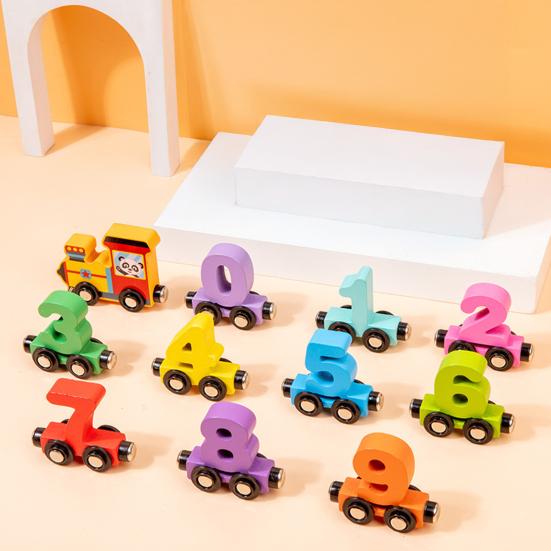 Kids Wooden Magnetic Train Toy Number Animal Vehicle Dinosaur Fruit Vegetable Preschool Learning Toddlers Educational Locomotive Carriages Toy