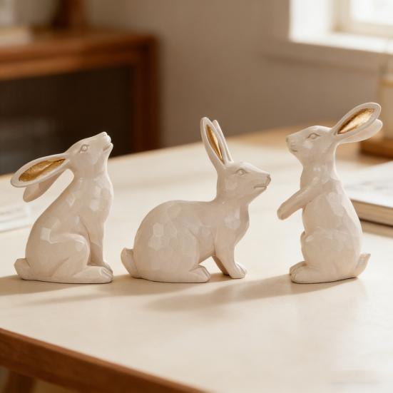 3 st påskharefigur Liten dekorativ kaninstatyett Vintage harts Kaninskulptur för Vår Hem Bordsdekoration