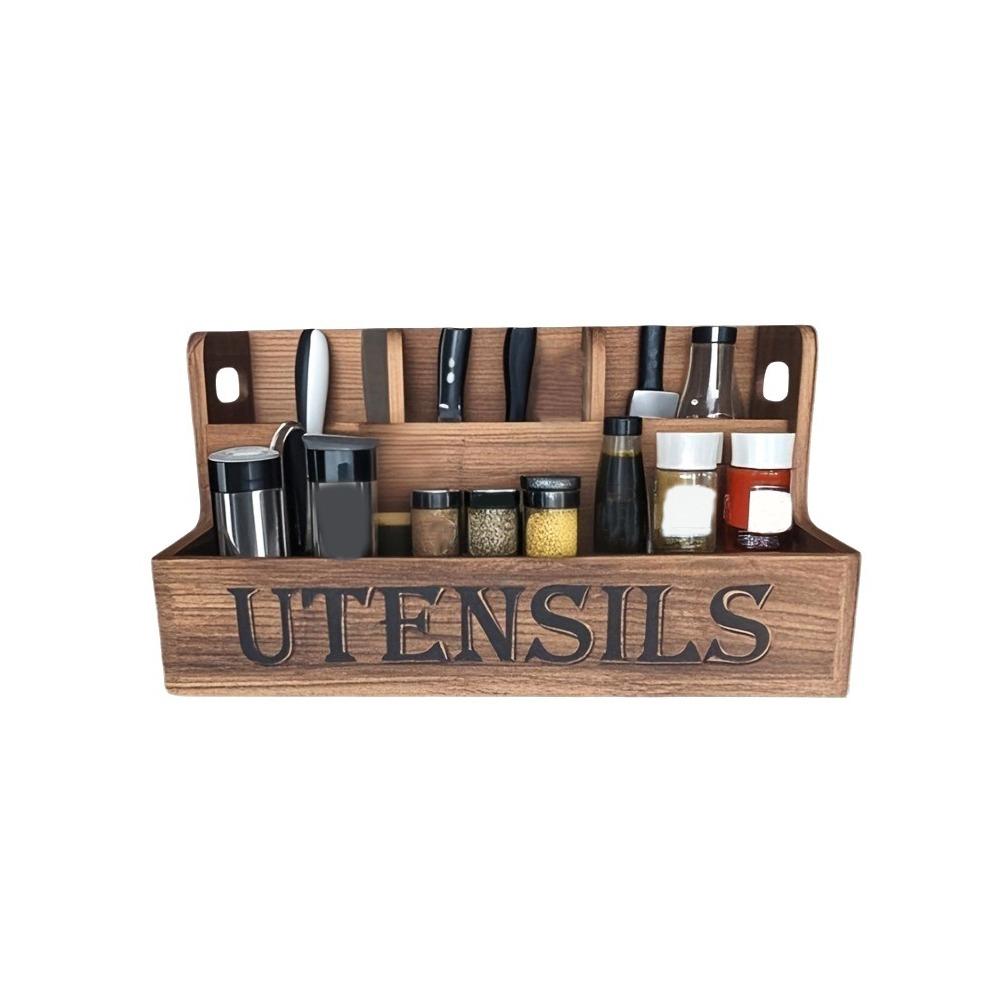 Wooden Spoon Fork Storage Box Space Saving Tableware Storage Rack Silverware Holder Living Room