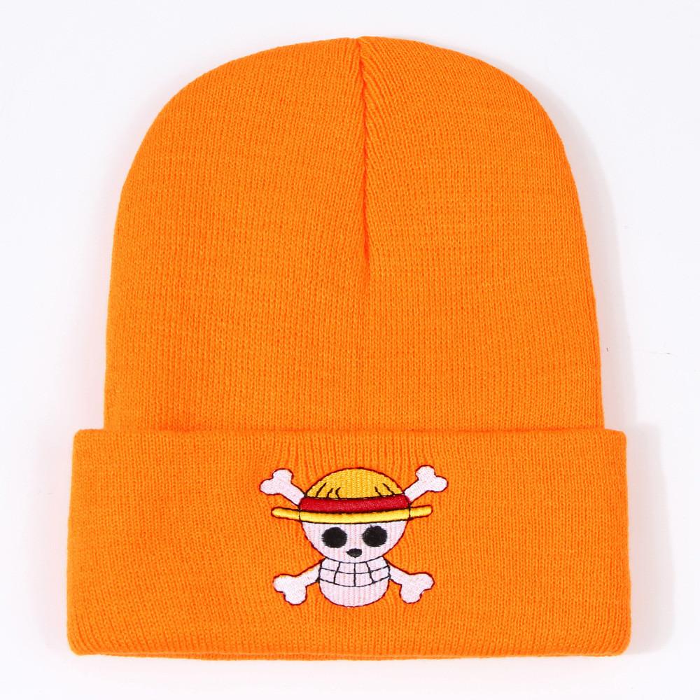 New Cosplay Anime One Piece Skull Knitted Hat Warm Street Dance Beanie Men Women Autumn Winter Hat Black Gray