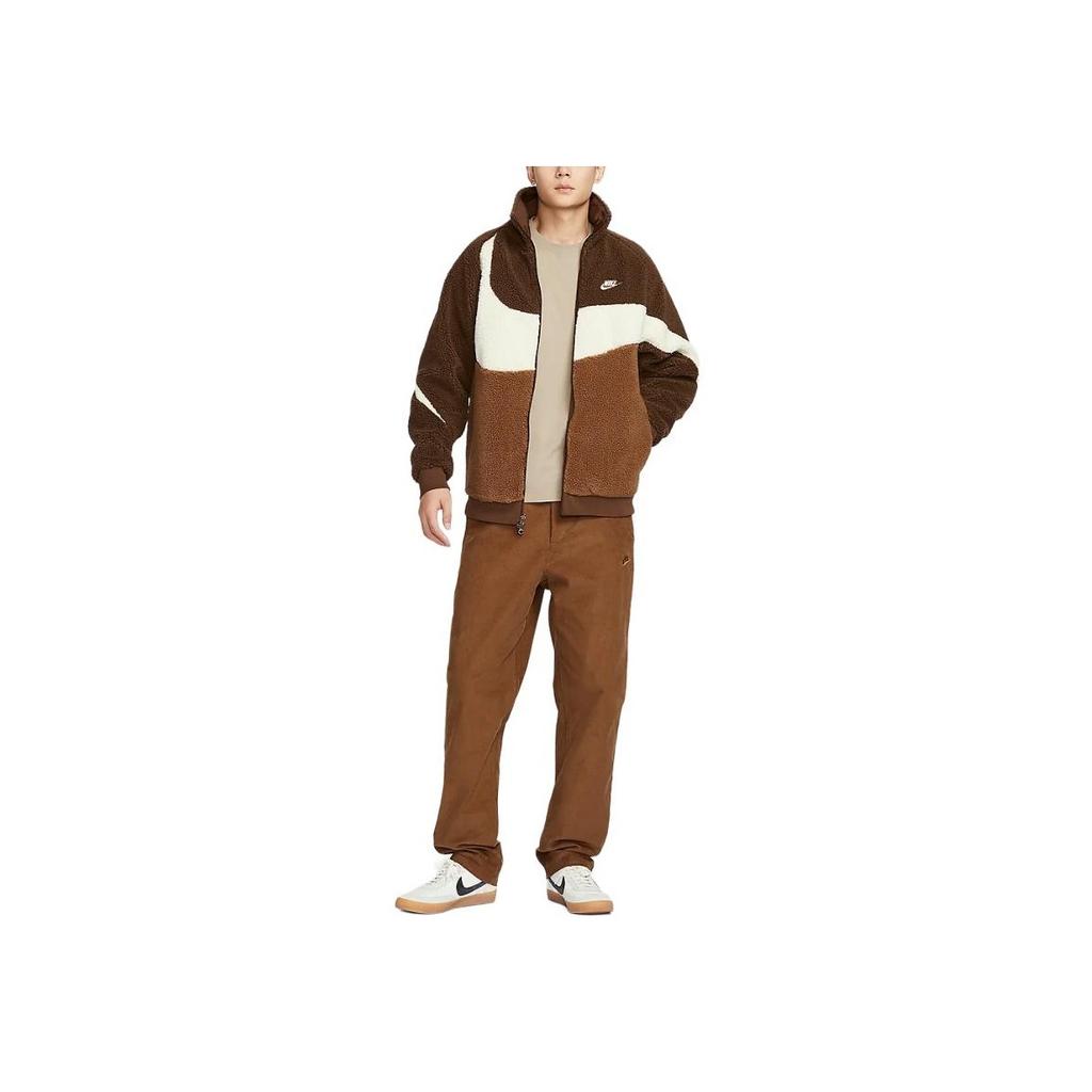 Nike Sportswear Swoosh Reversible Stand Collar Zip Fleece Jacket Men Jackets Surprise-Cocoa Coconut-Milk Light-British-Brown BQ6546-259