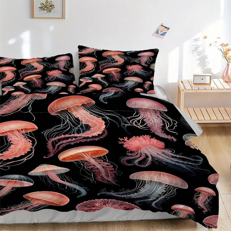3pcs Jellyfish Design Comforter Set with One Quilt Cover and Two Pillowcases (No Core), Perfect for Bedroom Decor, Festive Gifts, Polyester Fabric