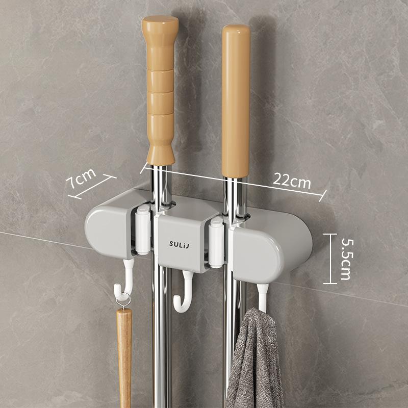 

Broom Mop Holder with Hooks Wall Mounted Broom Storage Rack No Drilling Self-Adhesive Kitchens Organizer Multifunction Holder