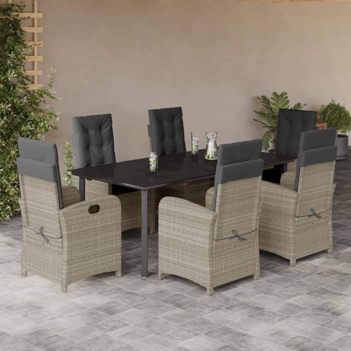 VidaXL Ensemble à Manger de Jardin avec Coussins 7 pcs, Table et Chaises avec Dossier Réglable, Meubles d'Extérieur Patio 3212427