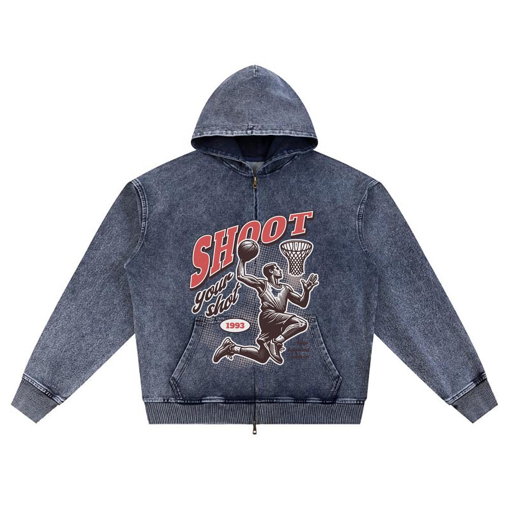 

DTG print Knitted Denim Zip-Up Hoodie Shoot your shot Brother Print Zipper Hoodies XL темно-синий