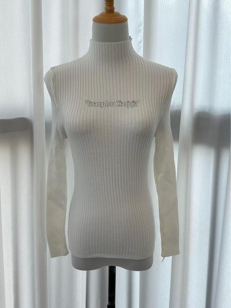 Women's White Knit Sweater: Half High Neck, Versatile Inner Wear for Autumn/Winter 2025