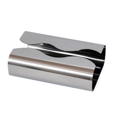 Mirror Polished Stainless Steel Curved Tissue Container Ergonomic Shape Spacious Interior Modern Storage Solution