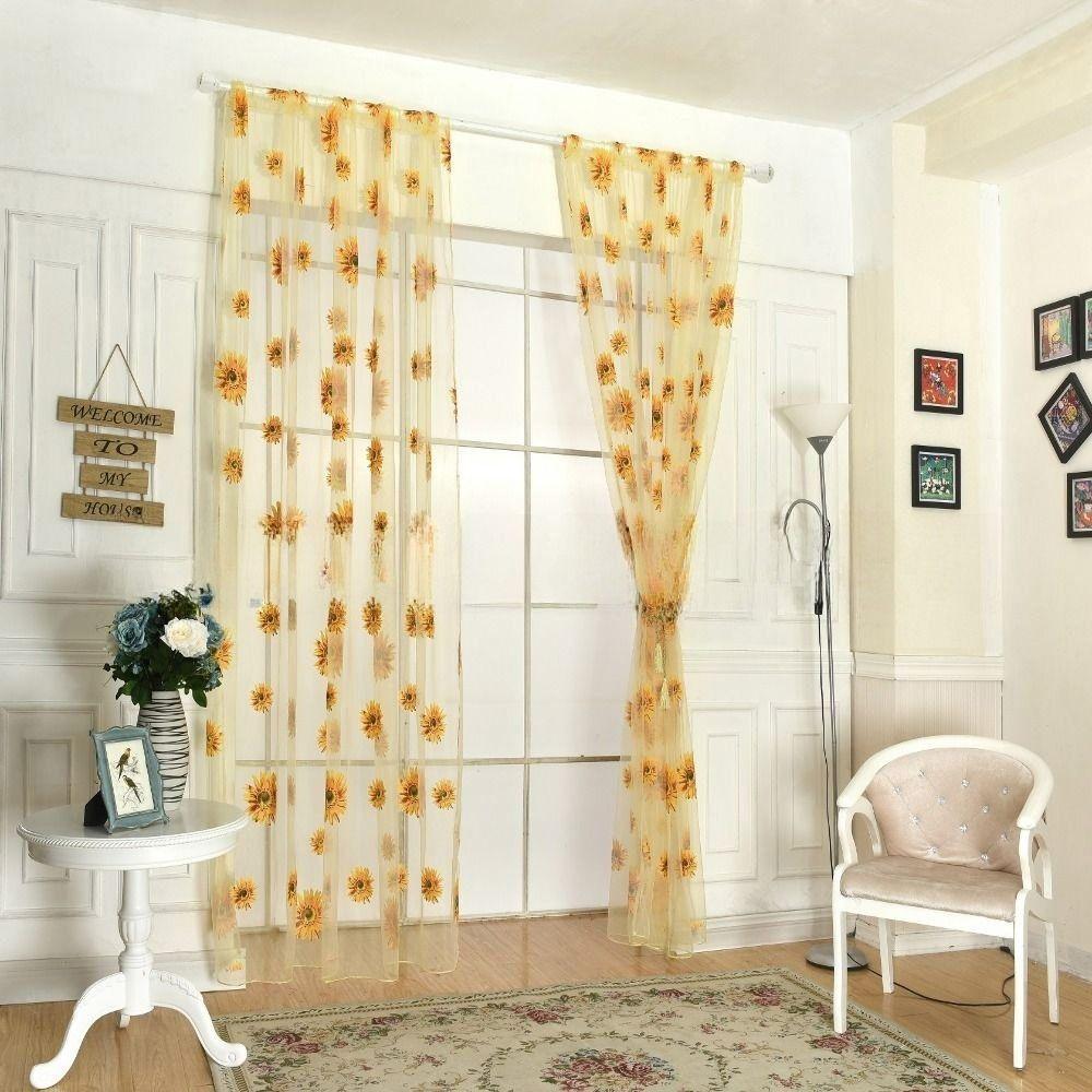 100x200cm Window Curtain Sunflower Lace Curtain Modern Voile Sheer Curtain  Living Room Decoration