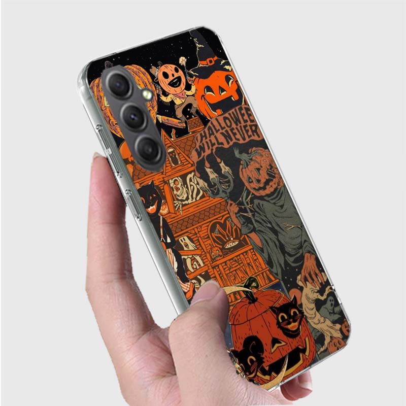 Halloween Fall Art Witch Cat Phone Case for Samsung A16 A26 A36 A56 A17 A37 A57 A07 A06 A02S A03 A04S A05S Galaxy Note 20 10 A50