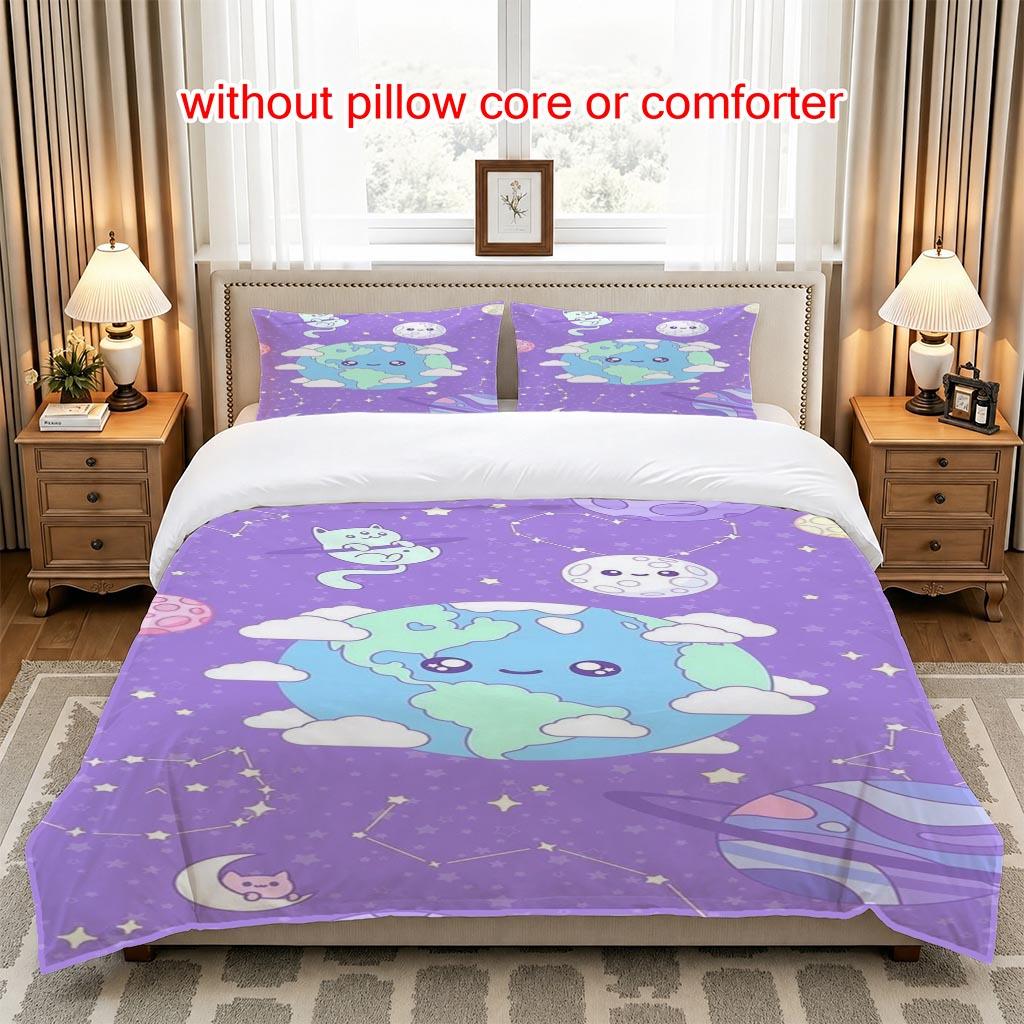 Christmas Duvet Cover Set Cute Planet Space Dream 100% Polyester Fiber Duvet Cover Ultra Soft Brushed Bedding for Bedroom Hotel Dormitory