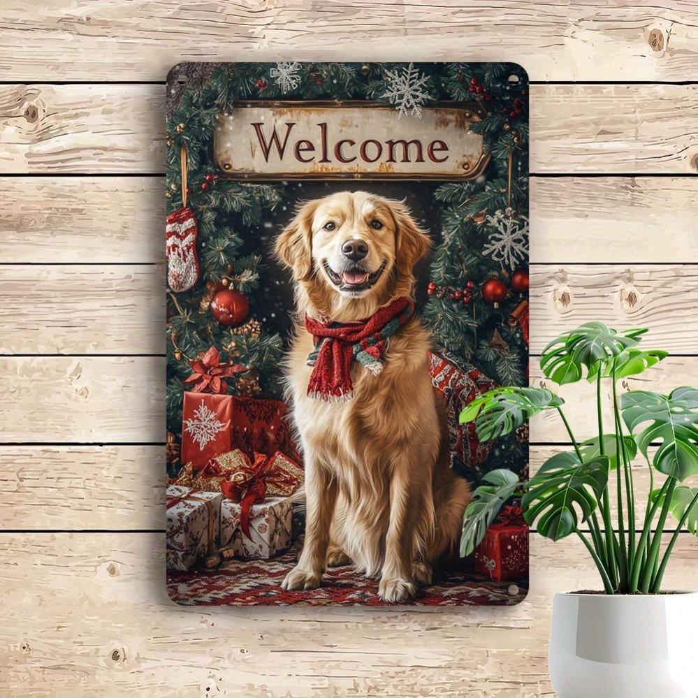 Vintage Aluminium Golden Retriever Weihnachtsbaum Schild 8x12 Zoll - Vorgebohrt Einfache Installation Heim Büro Garage Deko Geschenk für Hund