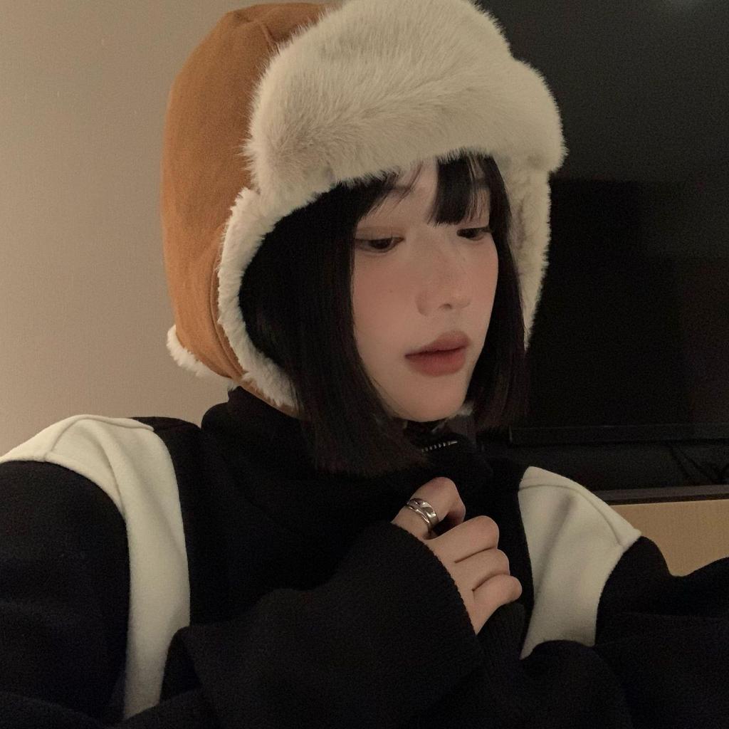 Women's Suede Aviator Hat with Thick Plush Ear Protection for Autumn and Winter