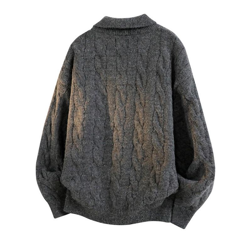 Men Fake Two Piece V Neck Twisted Knit Long Sleeve Casual Polo Sweater