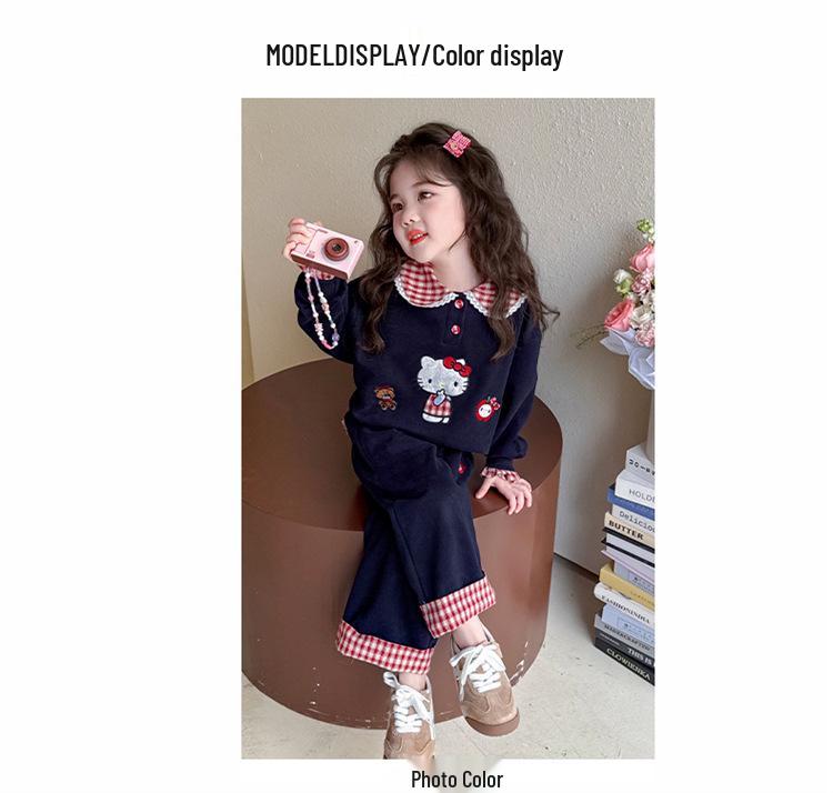 Mädchen Karo Sweatshirt Set - 2025 Herbstmode mit Umlegekragen