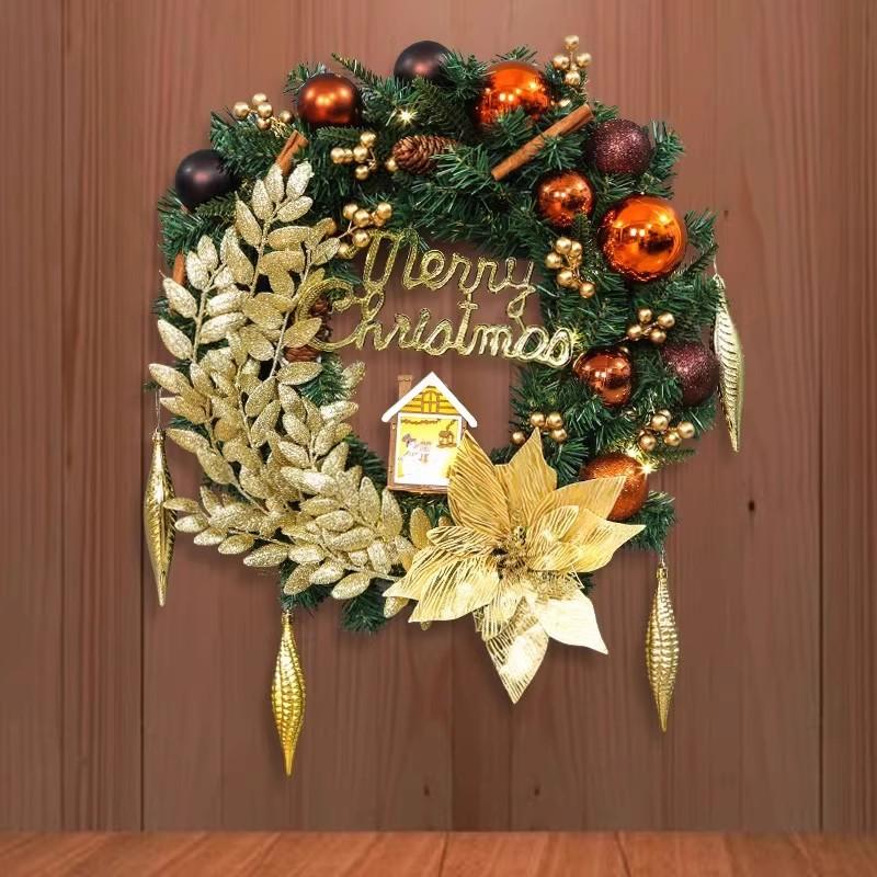 Factory Christmas Wreath Door Hanging Decorative Vine Snowfall for Mall Entrance Stair Handrail Pendant Bell Artificial Flower
