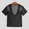 INCERUN Men V Neck Mesh Stretch Off Shoulder Sheer Tops Sexy Transparent T-shirts