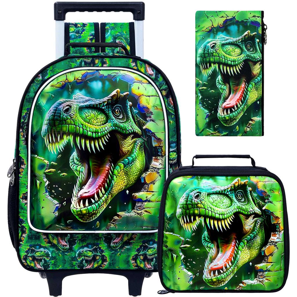 3 PZ Zaino con Ruote a Forma di Squalo per Ragazzi, Zaino Scolastico a Rotelle con Ruote, Zaini con Ruote per Bambini per Scuola Elementare, Scuola dell'Infanzia, Asilo